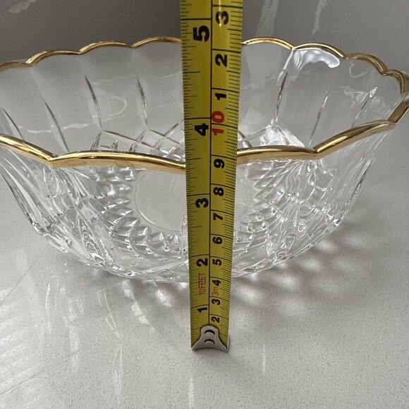 Royal Crystal Rock RCR 9" Opera Bowl 24% Italian Lead Crystal Glass Gold Trim - Picture 8 of 8